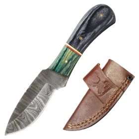 TheBoneEdge 6" Black & Green Wood Handle Damascus Blade Hunting Knife With Sheath