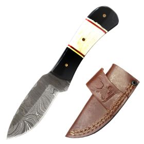 TheBoneEdge 6" Black & Yellow Resin Handle Damascus Blade Hunting Knife With Sheath