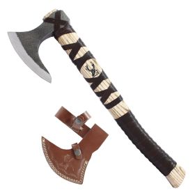 TheBoneEdge 20" Brown Leather Wrapped Handle Steel Forged Blade Viking Axe With Sheath