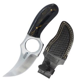 Defender-Xtreme 6" Skinner Knife With Black & Brown Resin Handle With Leather Sheath