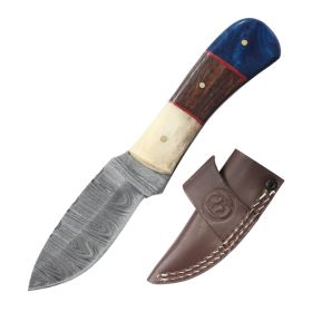 TheBoneEdge 6" Blue/Yellow/Brown Handle Damascus Blade Hunting Knife With Sheath