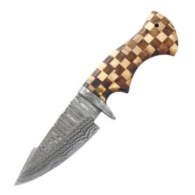 TheBoneEdge 10" Damascus Blade Wood Handle Skinner Knife With Leather Sheath