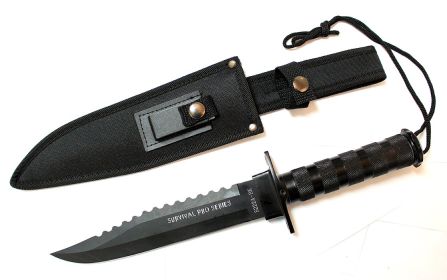 14" Carbon Steel Black Blade Survival Knife with Sheath Heavy Duty