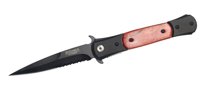 8" Spring Assisted Black & Wood Color Handle Knife with Clip