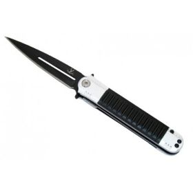 Grey and Black 8" Folding Spring Assisted Knife with Clip