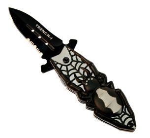 6" Folding Spring Assisted Knife With a Spider Design on the Handle Good Quality