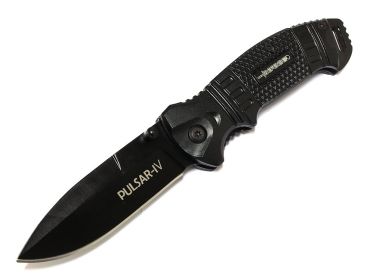 7.5" Pulsar IV Spring Assisted Knife All Black Stainless Blade With Belt Clip