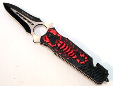 Black 8" Red Scorpion Design Folding Spring Assisted Knife