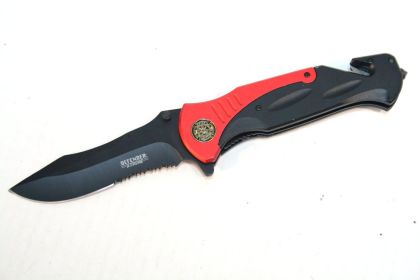 10.5" Red And Black  Folding Knife With Belt Clip