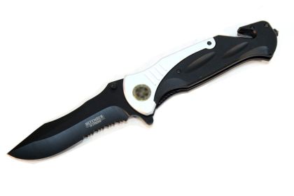 10.5" Black And Silver  Folding Knife With Belt Clip