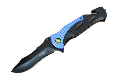 10.5" Black And Blue Folding Knife With Belt Clip