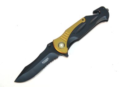 10.5" Black And Yellow  Folding Knife With Belt Clip
