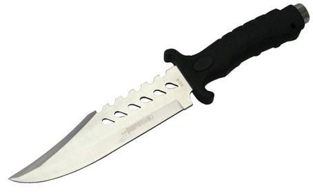 11" Black Hunting Knife Rubber Handle with Sheath