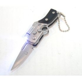 4.5" Mini Folding Spring Assisted Knife Black Handle With LED Light And Chain Holder