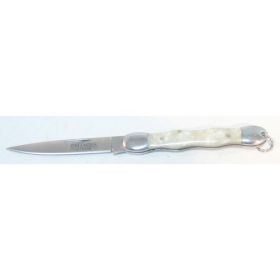 7.5" Folding Knife White Metal Handle With Chain
