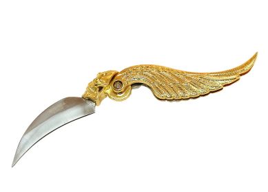 7" Gold Skull & Wings Design Folding Knife Heavy Duty
