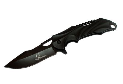 8.5" Black Stainless Steel Blade Black Metal Handle with Clip & Keychain Hole