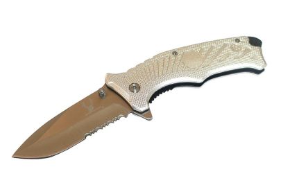 8" Silver Blade Spring Assisted Stainless Steel Silver Handle Knife with Clip