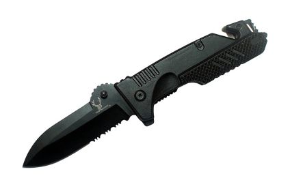 8" Black Stainless Steel Blade Metal Handle with Clip & Glass Breaker