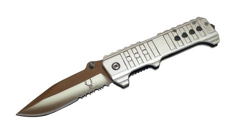 8.5" Silver Stainless Steel Spring Assisted Metal Knife with Clip