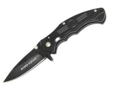6.5" Metal Spring Assisted Knife Black Tactical Team with Belt Clip