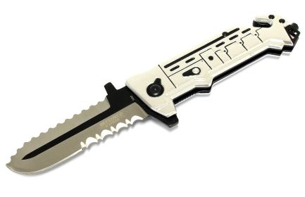 8" SAW Knife Silver Serrated Blade Spring Assisted Stainless Steel Folding Knife