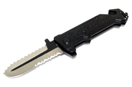 8" SAW Knife Black Serrated Blade Spring Assisted Stainless Steel Folding Knife