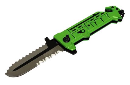 8" SAW Knife Green Serrated Blade Spring Assisted Stainless Steel Folding Knife