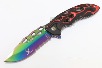 8" The Bone Edge Collection Multi-Color Spring Assisted Knife Red Flame Handle