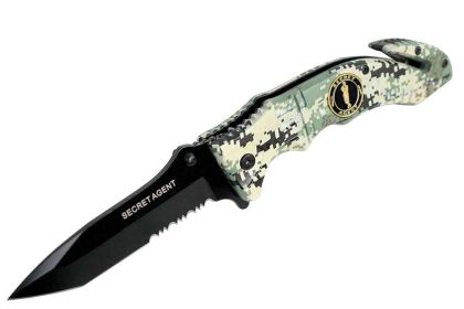 9" Secret Agent Spring Assisted Knife Stainless Steel w/ Green and Brown Digital Camo