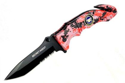 9" Secret Agent Spring Assisted Knife Stainless Steel w/ Red and Black Digital Camo