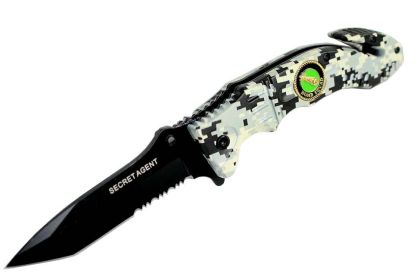 9" Secret Agent Spring Assisted Knife Stainless Steel w/ Black and Grey Digital Camo