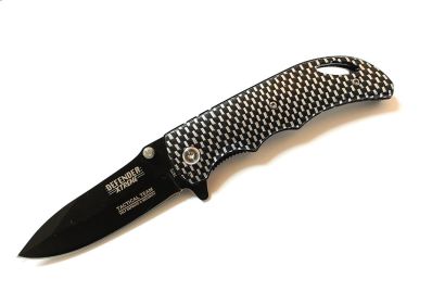 7" Defender Xtreme Black Blade & Black & White Checkered Handle Design Spring Assisted Knife with Belt Clip