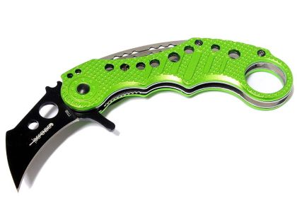 6 1/2" Defender Green Folding Spring Assisted Knife w/ Belt Clip