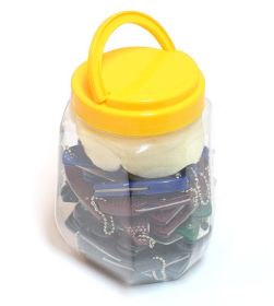 Set of 48 Keychain Folding Knives 4.5"  Assorted Colors with Carrying Jar