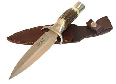 10.25" Pure Stainless Steel Stag Horn Handle Hunting Knife Hand Made