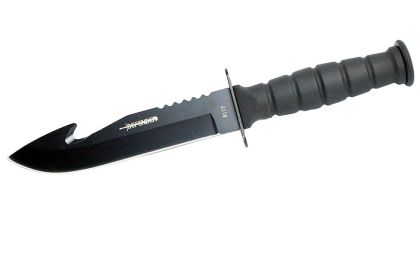 7.5" Defender Mini Hunting Knife Gut Hook Black with Sheath