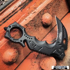 8" Defender Xtreme Black Spring Assisted Knife w/ Belt Clip