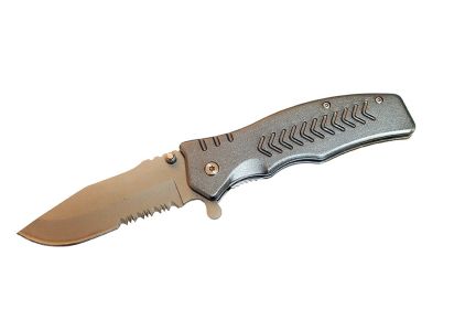 8" Serrated Gray Tactical Spring Assisted Knife Handle Stainless Steel with Belt Clip