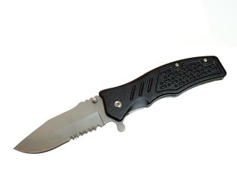 8" Tactical Spring Assisted Knife Serrated Black Handle Stainless Steel with Belt Clip