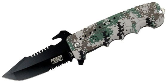 9" Spring Assisted Gray Digital camo Handle Knife with Bottle Opener