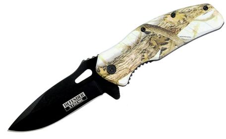 8" Defender Xtreme Snow Woodland Camo Spring Assisted Knife