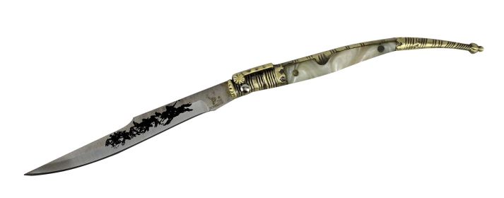 8.5" Mini Pearly White and Gold Handle Thin Toothpick Folding Knife