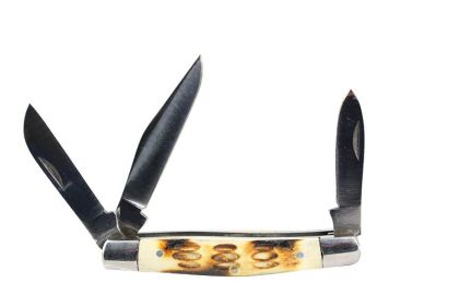 7.5" Folding Pocket Tri-Bladed Knife with Vinyl Sheath