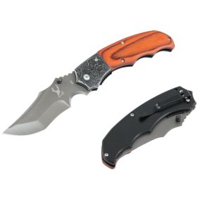 TheBoneEdge 7.5" Tactical Ball Bearing Folding Sharp Knife Gray Blade & Wood Handle