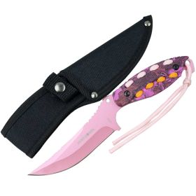 Hunt-Down 9" Light Pink Hunting Knife with Sheath and Paracord Handle