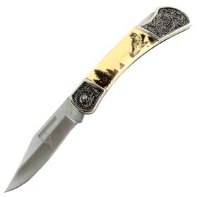 High Quality 7.5" The Bone Edge Folding Knife Wolf & Wilderness Design Handle