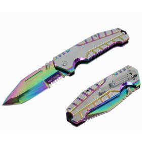 Hunt-Down 8" Rainbow Ball Bearing Folding Knife Tactical Rescue With Belt Clip