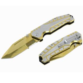Hunt-Down 8" Gold Ball Bearing Folding Knife Tactical Rescue With Belt Clip