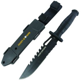 Hunt-Down 13" Drop Point Hunting Knife with Plastic Sheath Grenade Design Handle